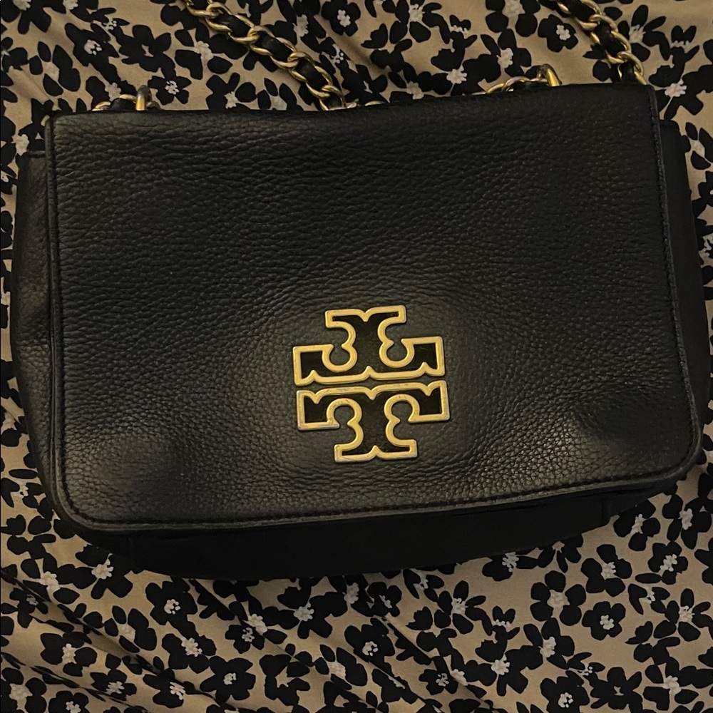 Tory Burch Black Leather Bag with Gold Accents